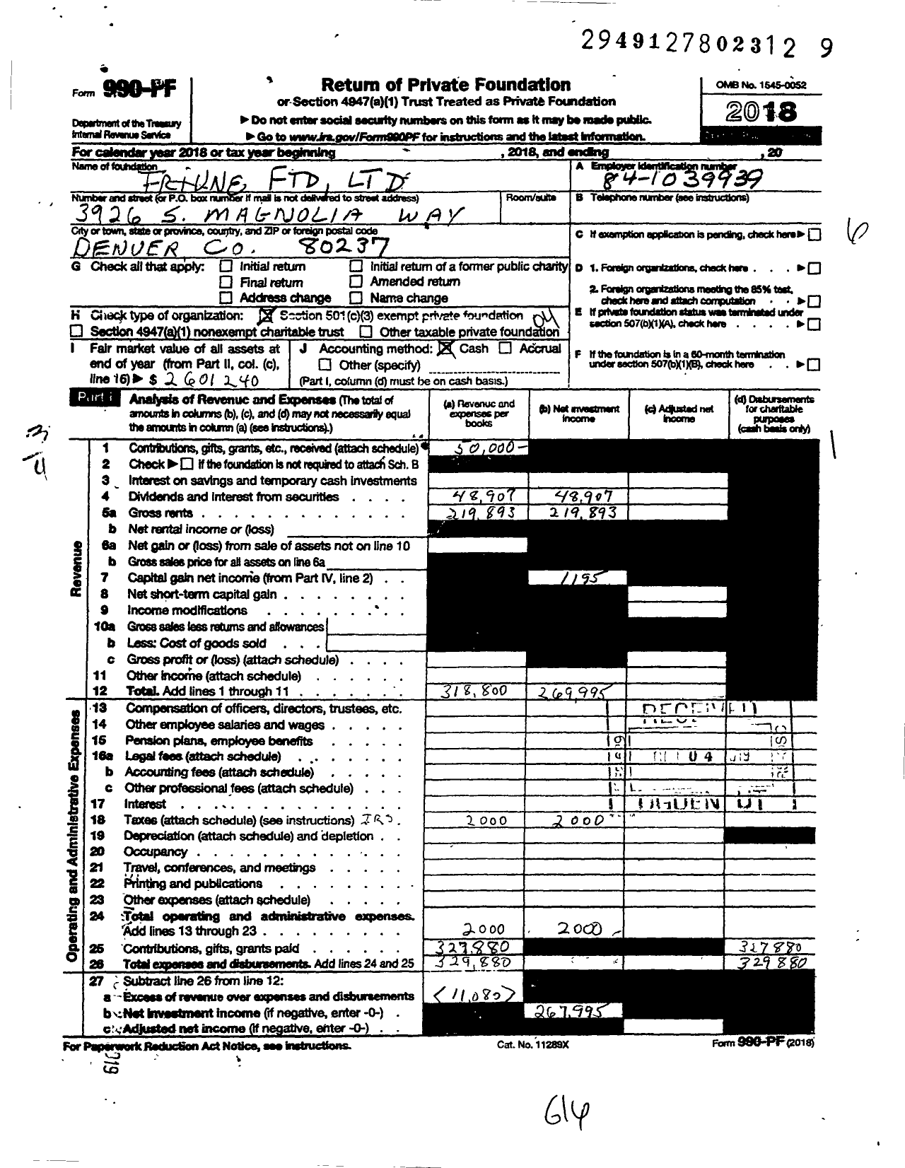 Image of first page of 2018 Form 990PF for Triune Foundation