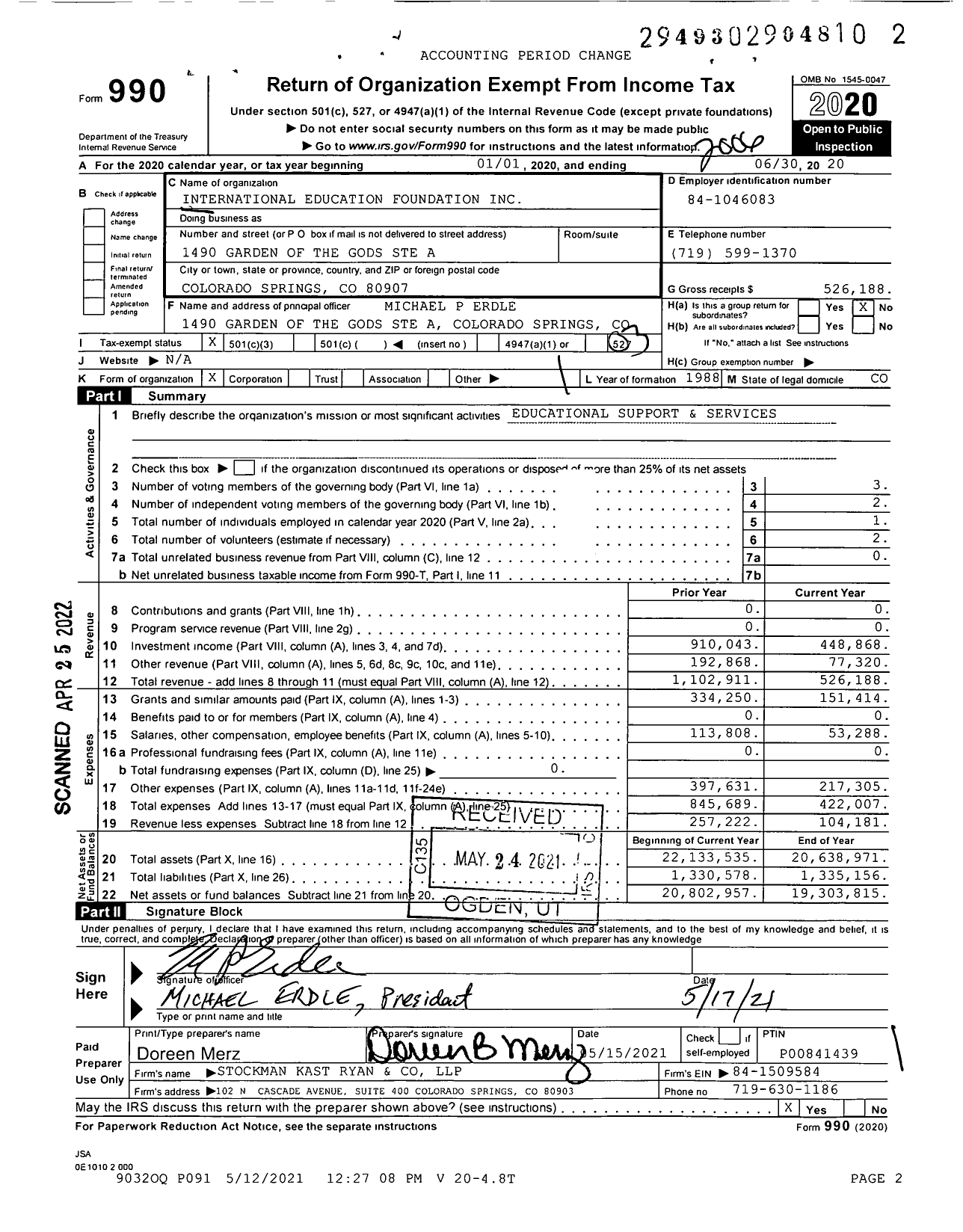 Image of first page of 2019 Form 990 for International Education Foundation