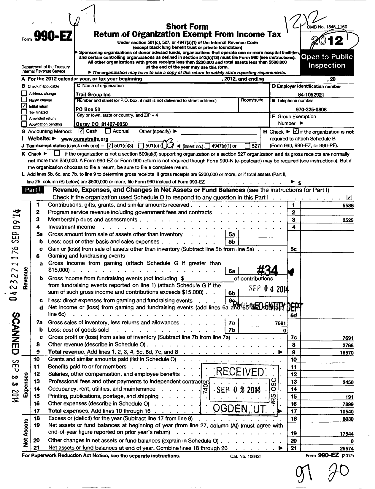 Image of first page of 2012 Form 990EZ for Trail Group