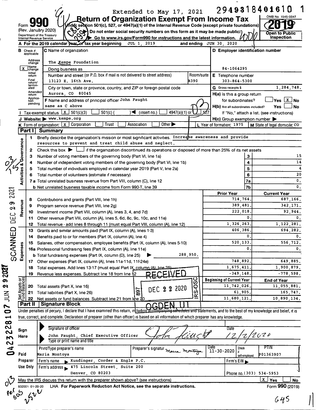 Image of first page of 2019 Form 990 for The Kempe Foundation
