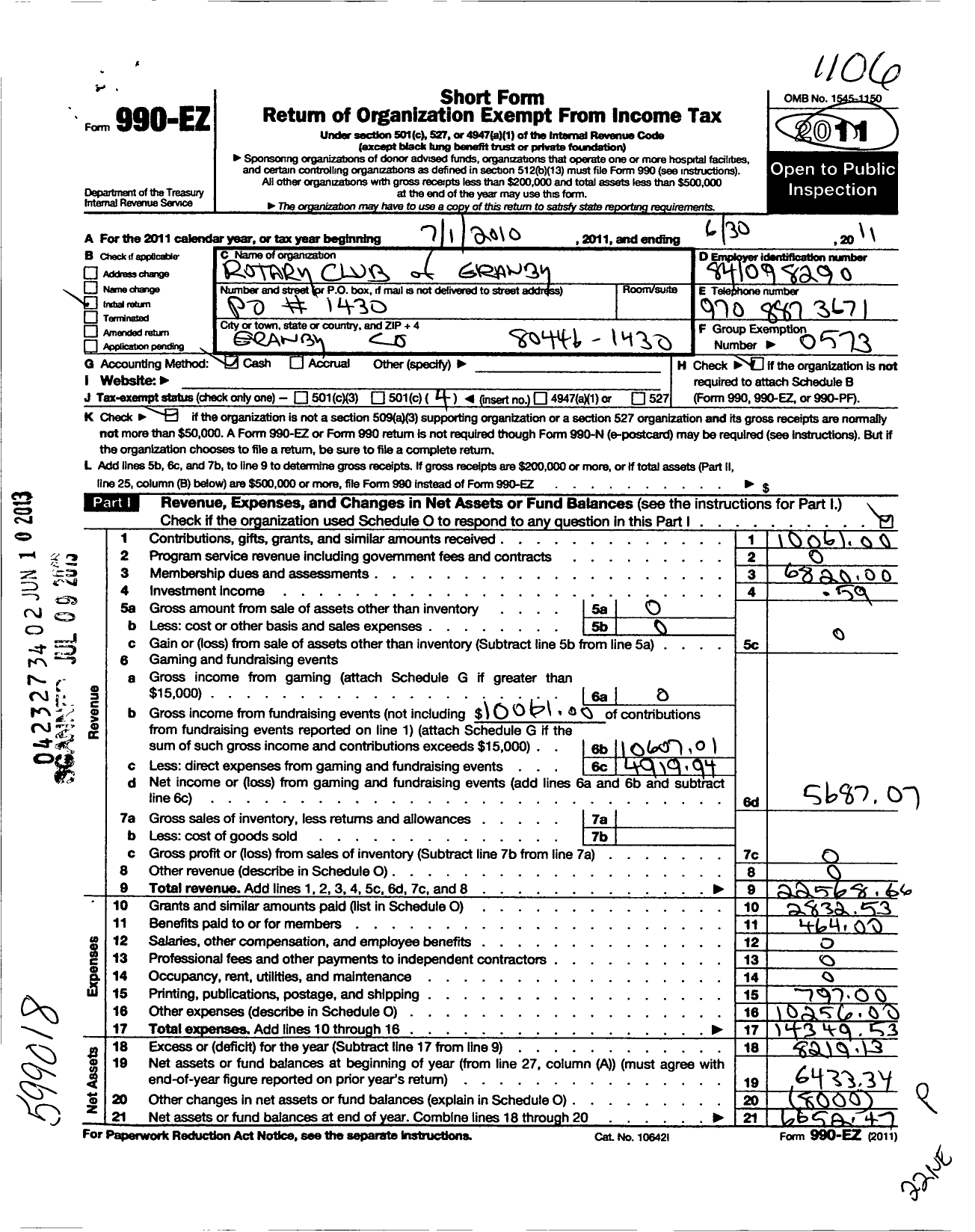 Image of first page of 2010 Form 990EO for Rotary International - Granby