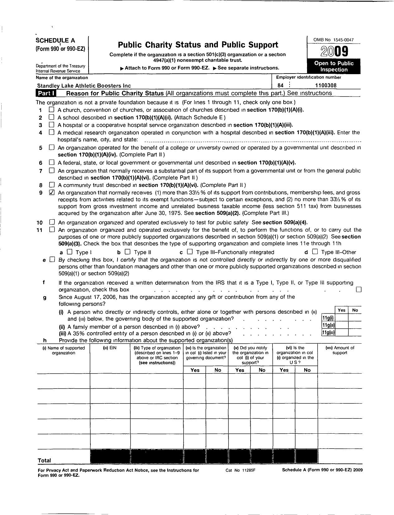 Image of first page of 2008 Form 990ER for Standley Lake Athletic Boosters