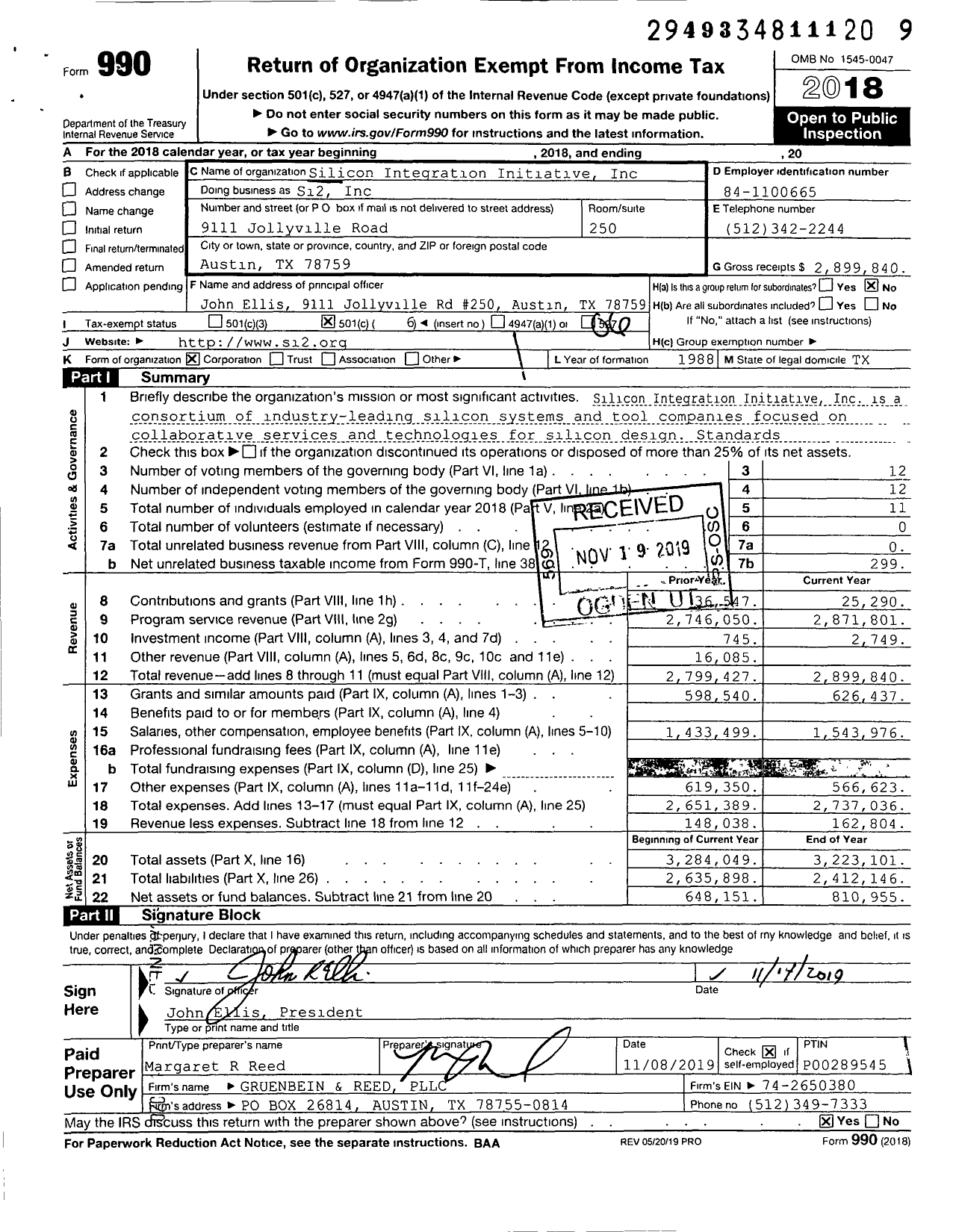 Image of first page of 2018 Form 990O for Silicon Integration Initiative (SI2)