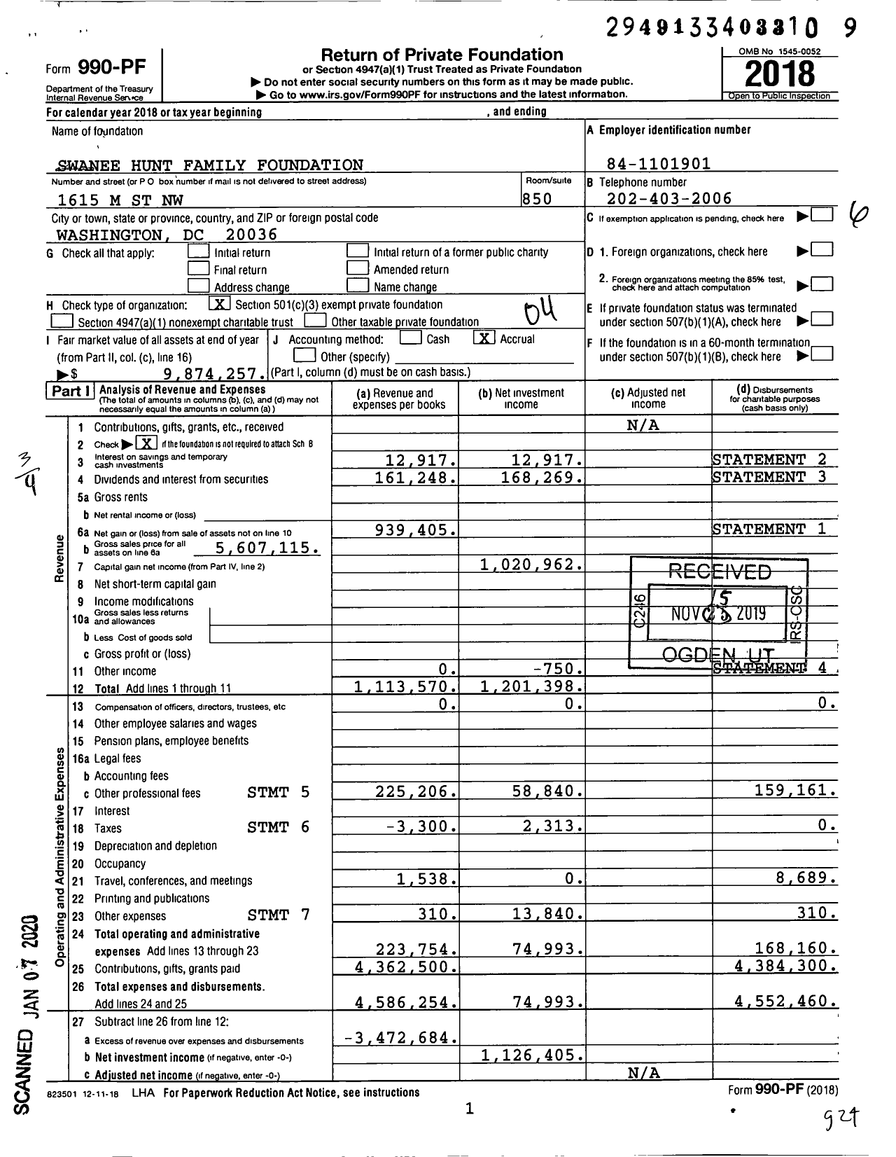 Image of first page of 2018 Form 990PF for Swanee Hunt Family Foundation