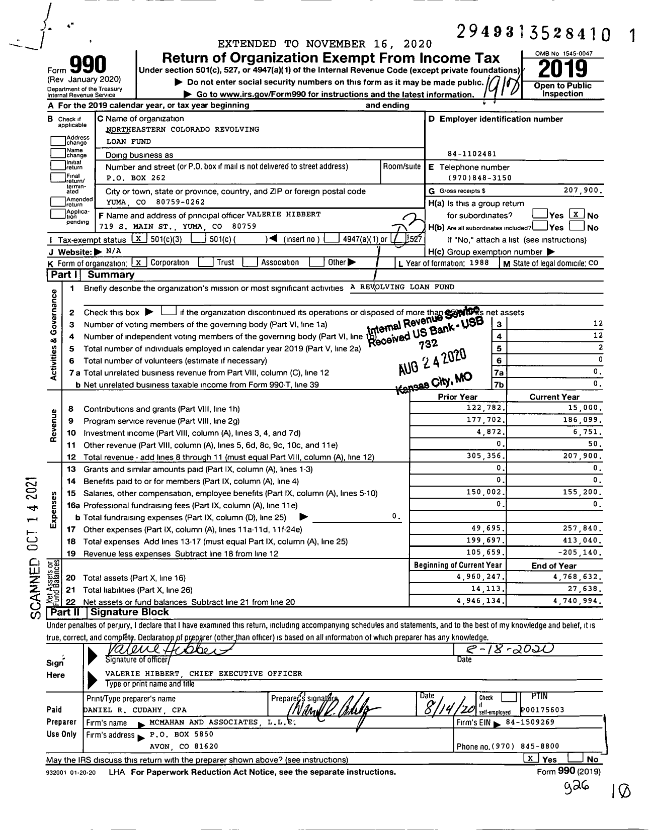 Image of first page of 2019 Form 990 for Northeastern Colorado Revolving