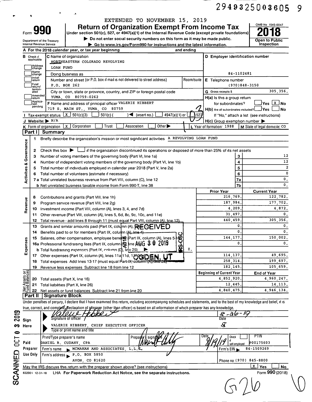 Image of first page of 2018 Form 990 for Northeastern Colorado Revolving