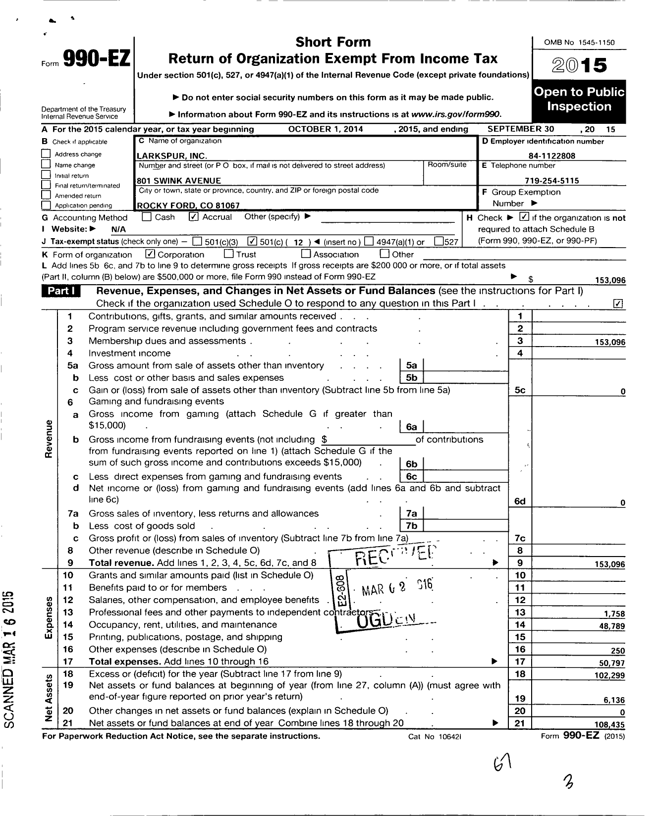 Image of first page of 2014 Form 990EO for Larkspur