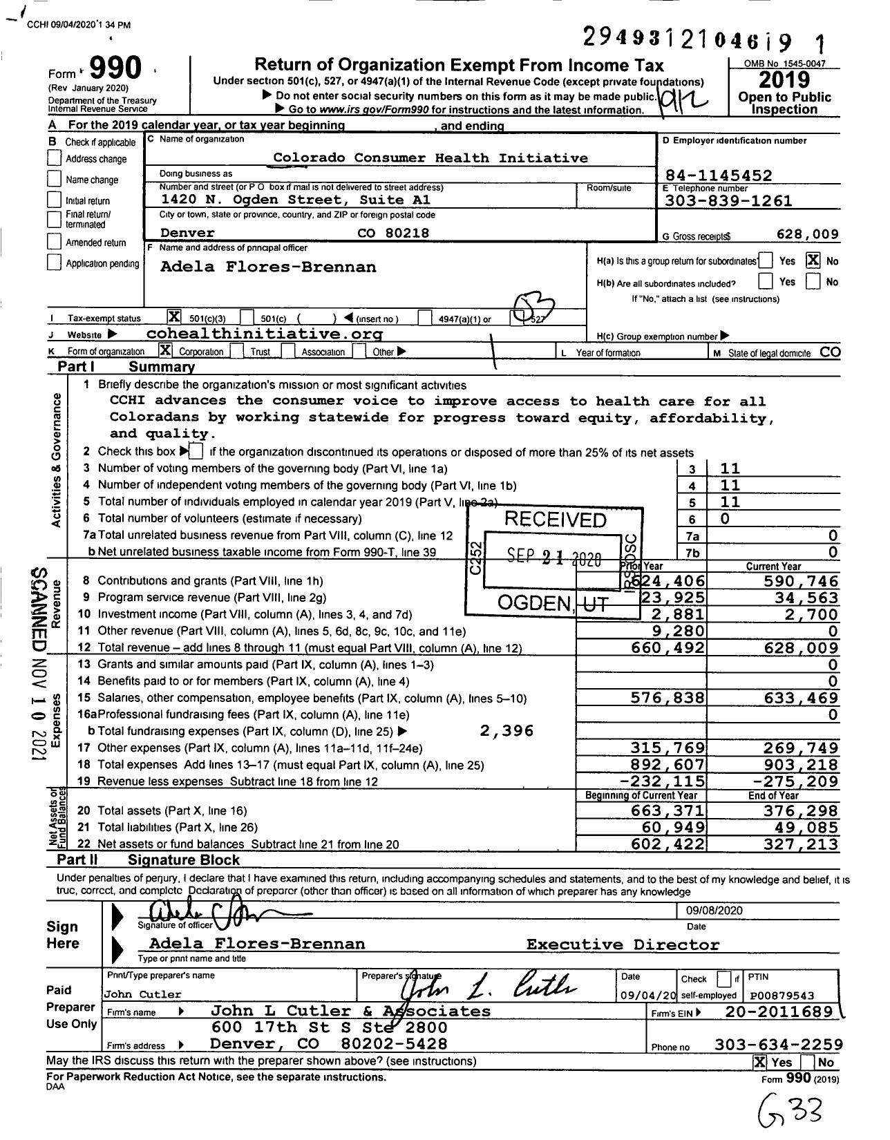 Image of first page of 2019 Form 990 for Colorado Consumer Health Initiative