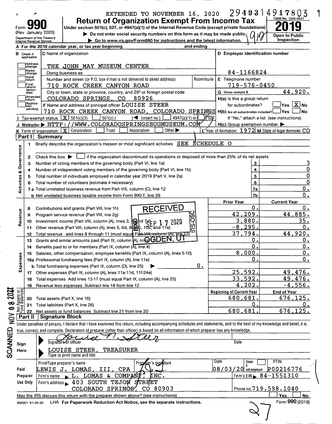 Image of first page of 2019 Form 990 for The John May Museum Center