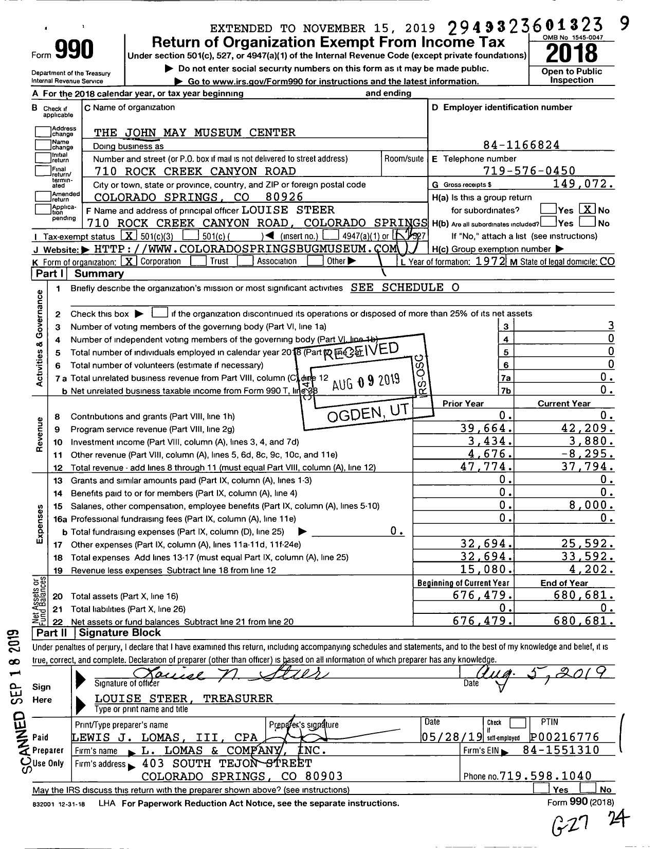 Image of first page of 2018 Form 990 for The John May Museum Center