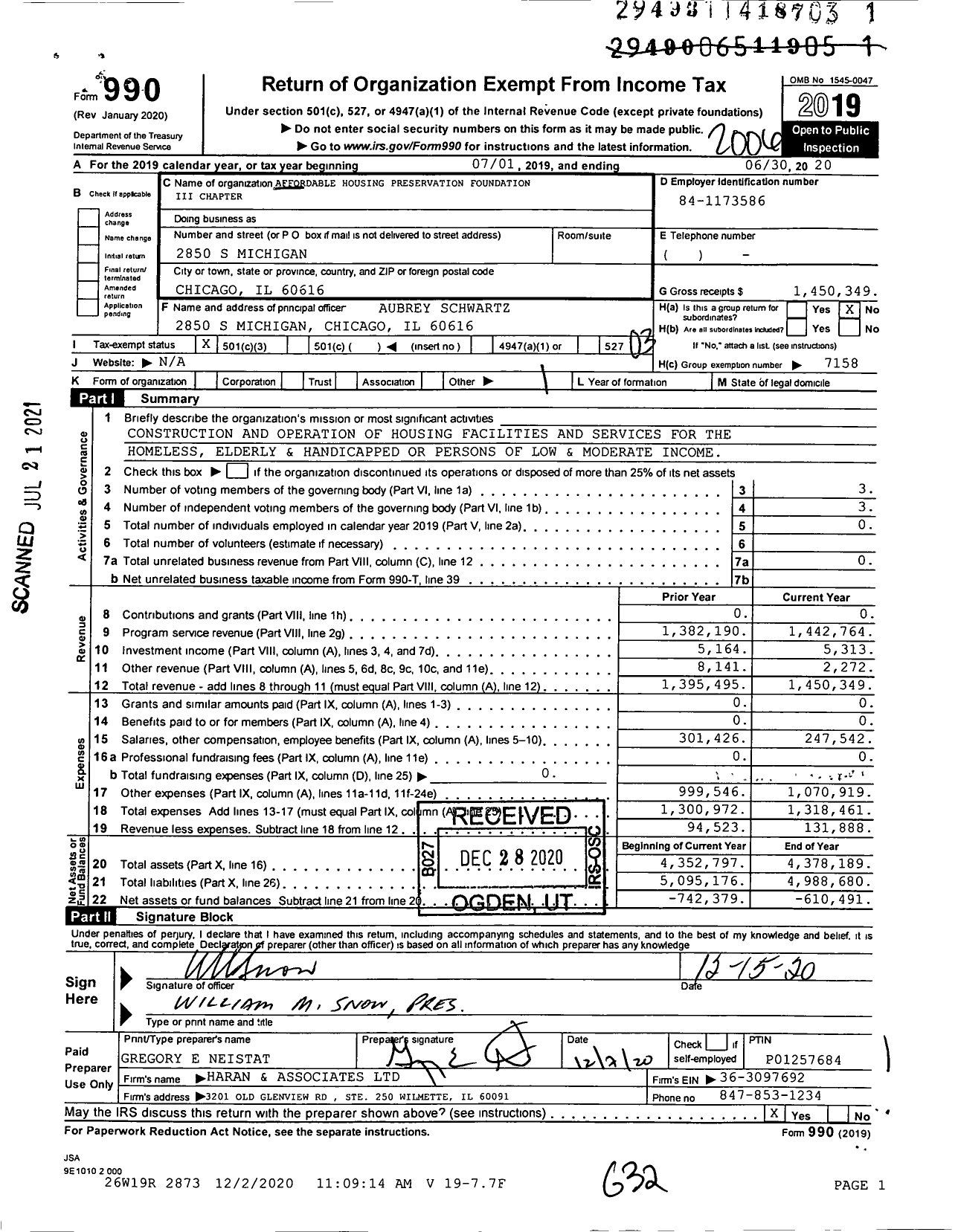 Image of first page of 2019 Form 990 for Affordable Housing Preservation Foundation Iii Chapter