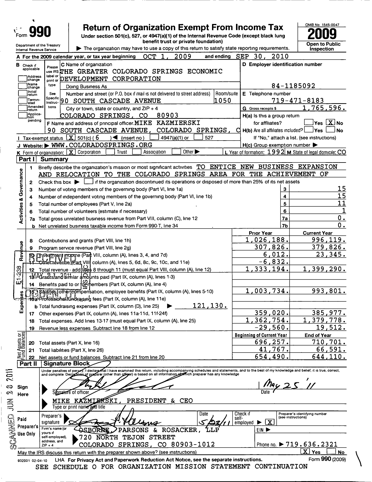 Image of first page of 2009 Form 990O for Greater Colorado Springs Economic Development Corporation