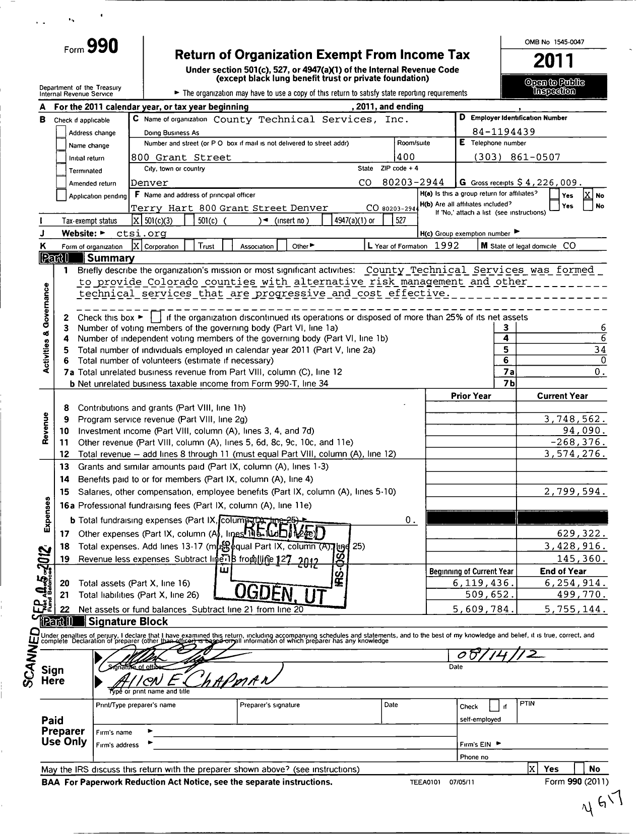 Image of first page of 2011 Form 990 for County Technical Services (CTSI)