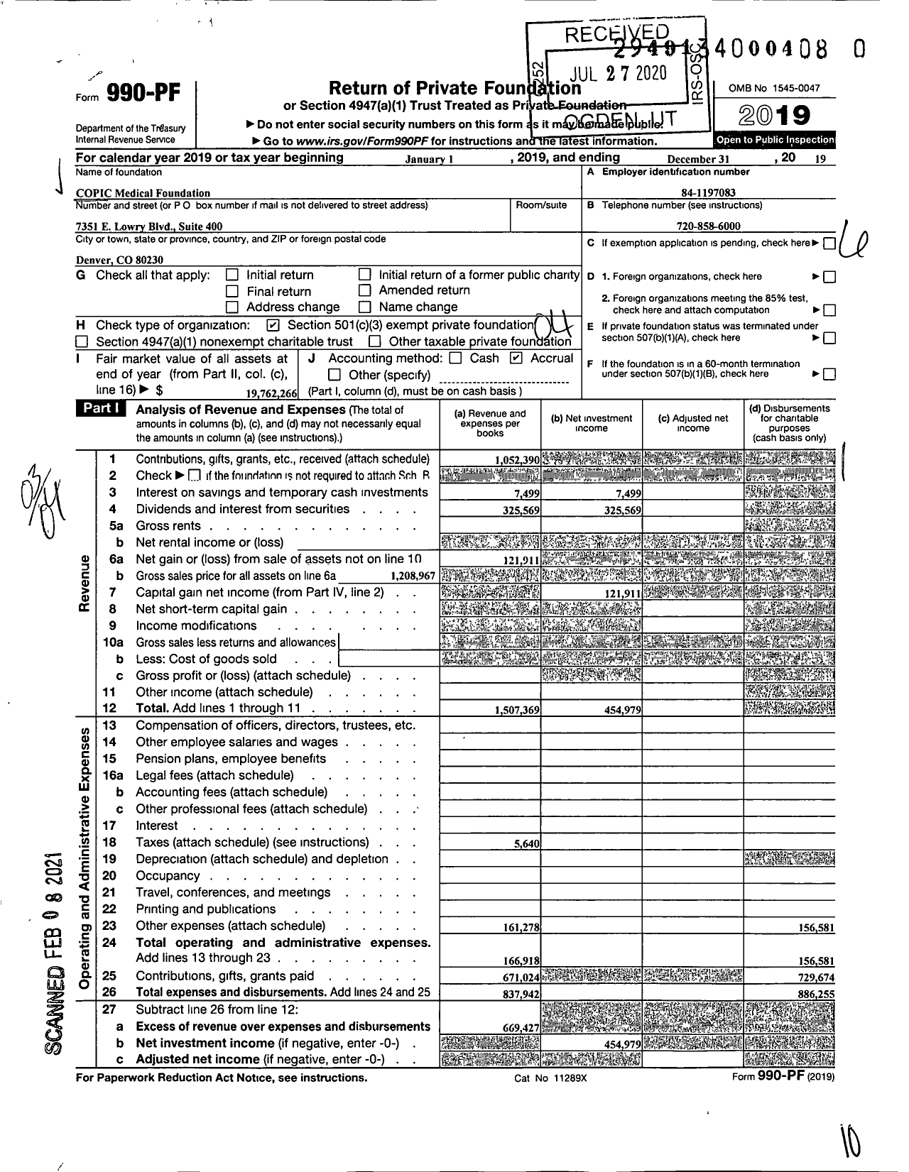 Image of first page of 2019 Form 990PF for Copic Medical Foundation