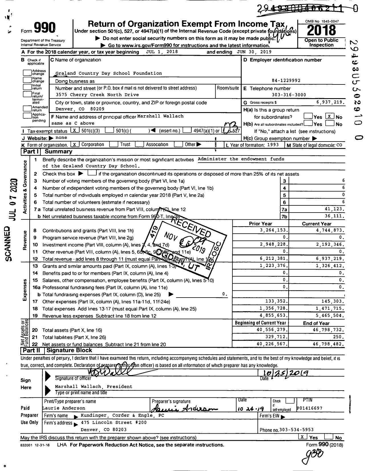 Image of first page of 2018 Form 990 for Graland Country Day School Foundation