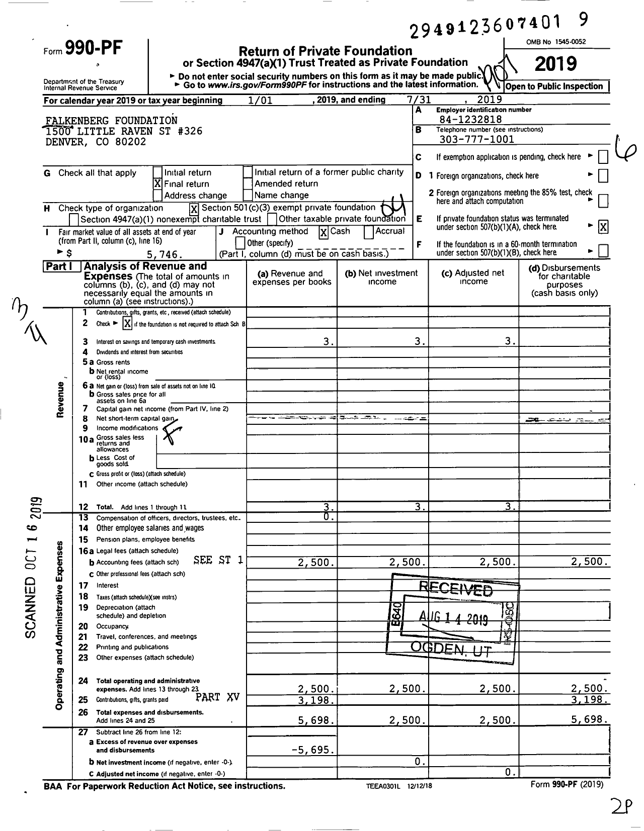 Image of first page of 2018 Form 990PF for Falkenberg Foundation