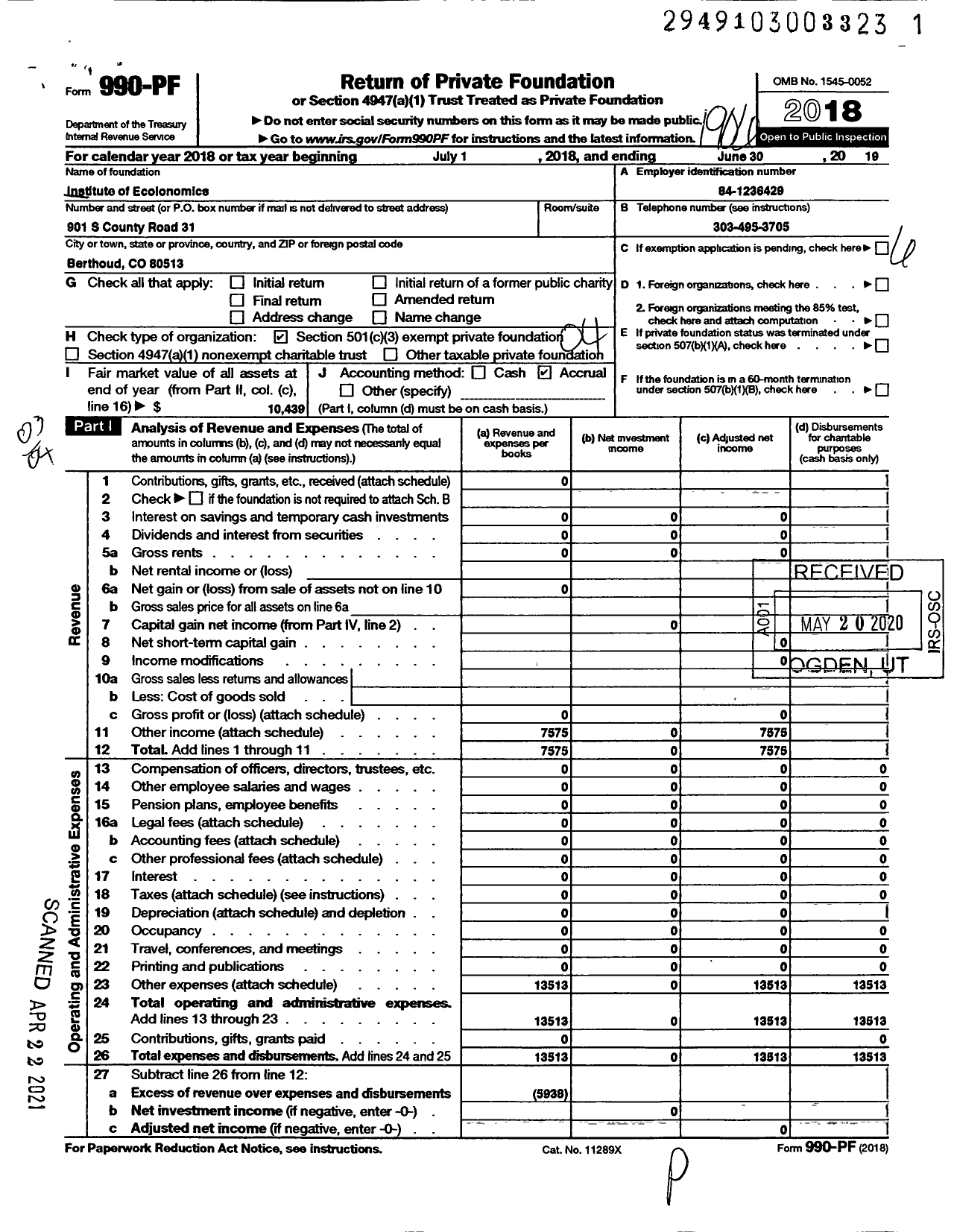 Image of first page of 2018 Form 990PF for Institute of Ecolonomics