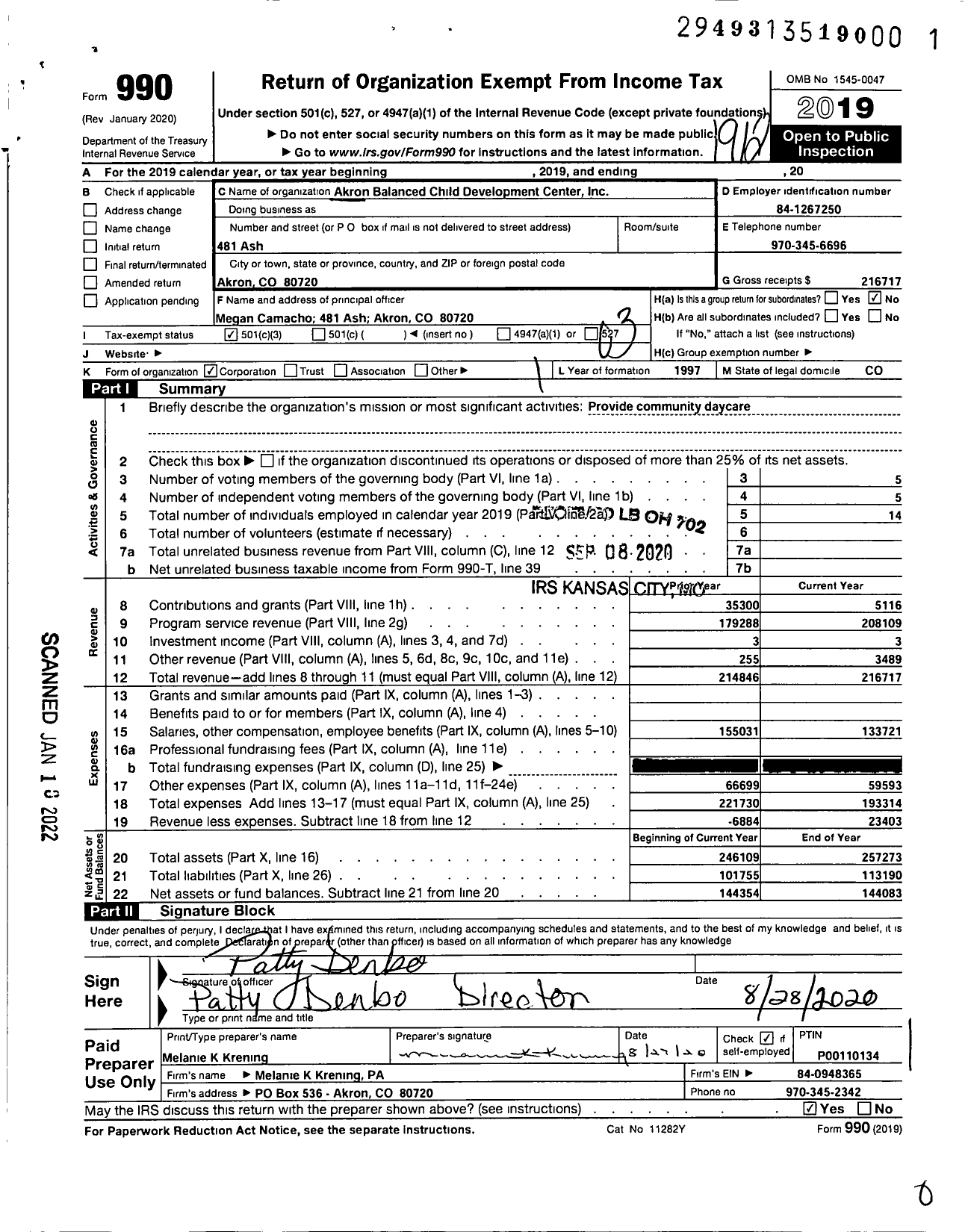 Image of first page of 2019 Form 990 for Akron Balanced Child Development Center