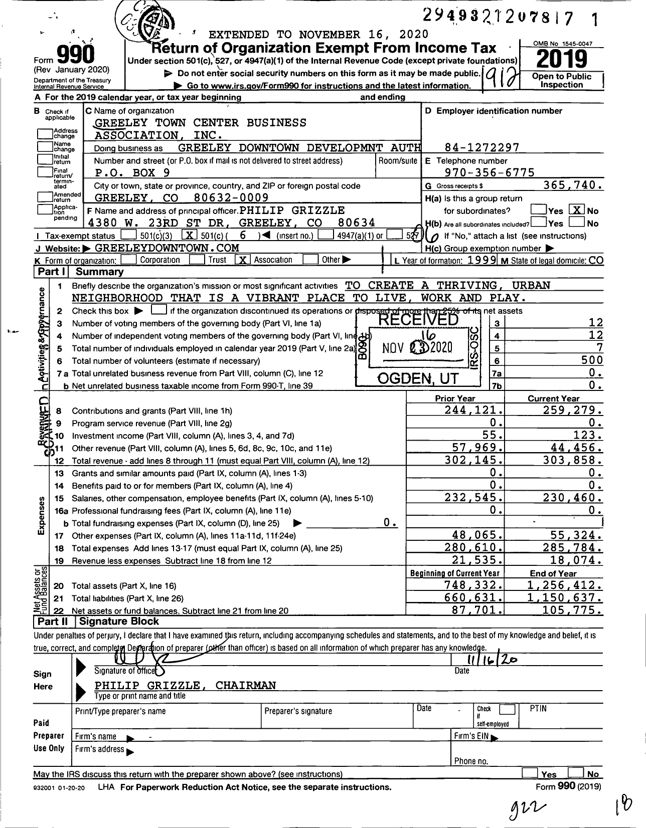 Image of first page of 2019 Form 990O for Greeley Downtown Developmnt Authrity