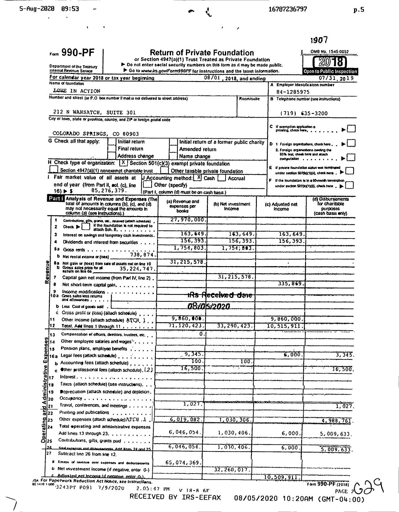 Image of first page of 2018 Form 990PR for Love in Action