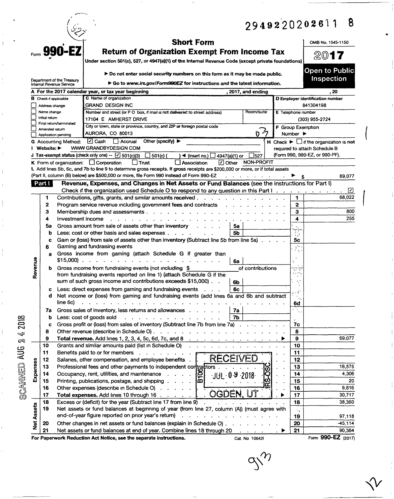 Image of first page of 2017 Form 990EZ for Grand Design