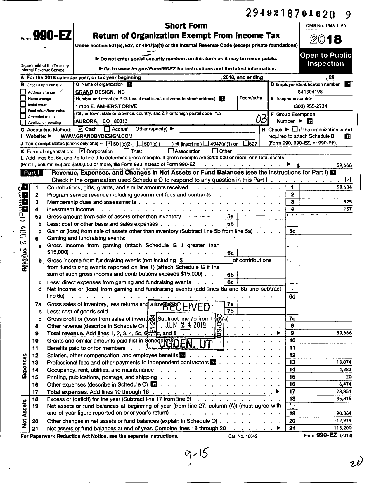 Image of first page of 2018 Form 990EZ for Grand Design