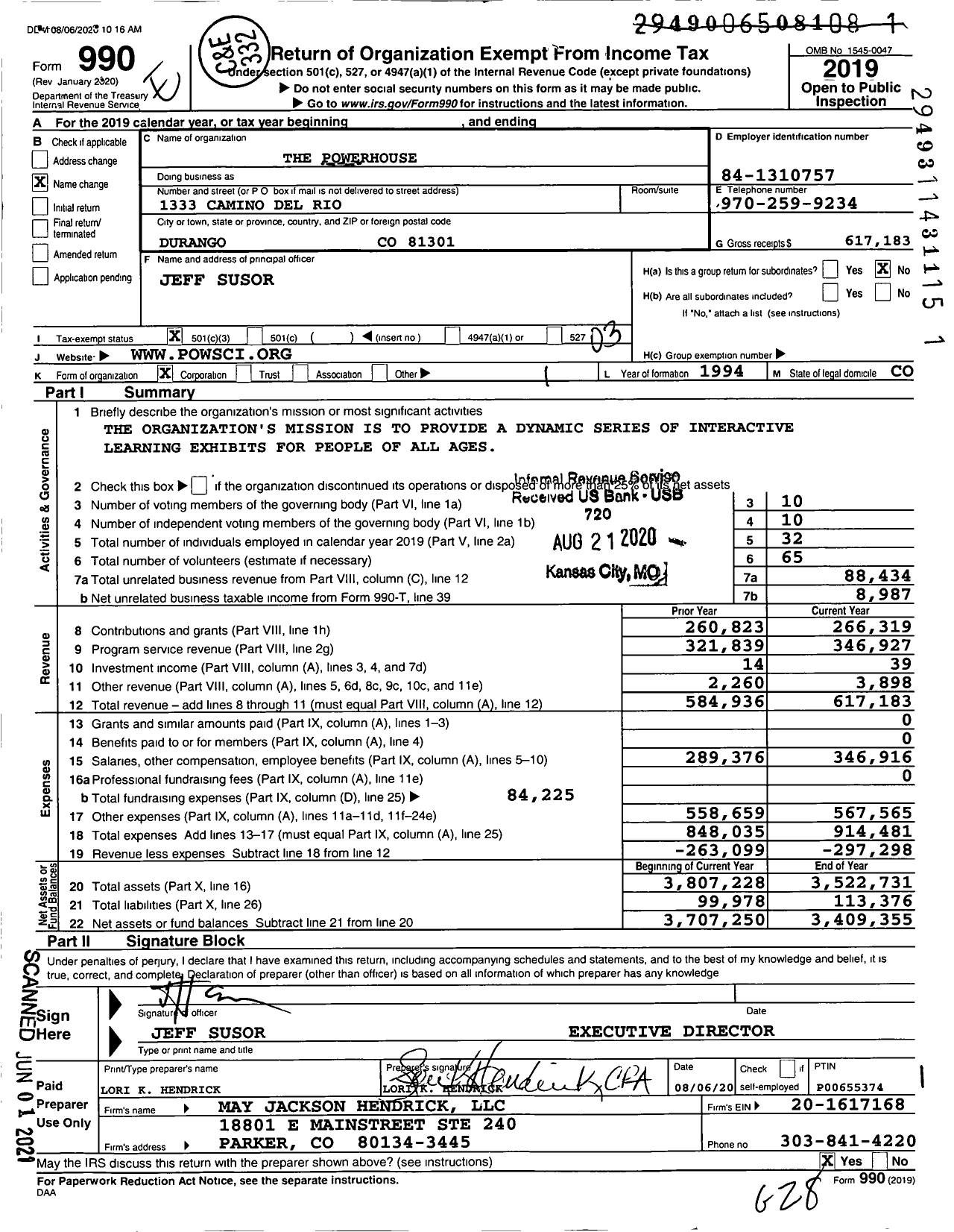 Image of first page of 2019 Form 990 for The Powerhouse