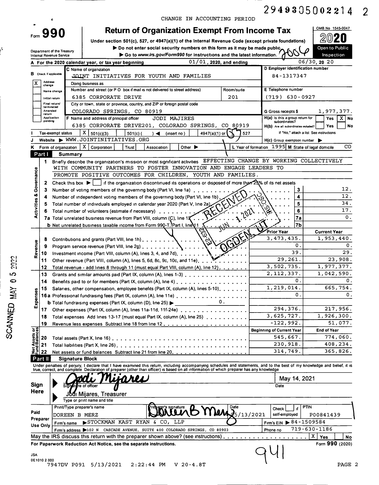 Image of first page of 2019 Form 990 for Joint Initiatives for Youth and Families