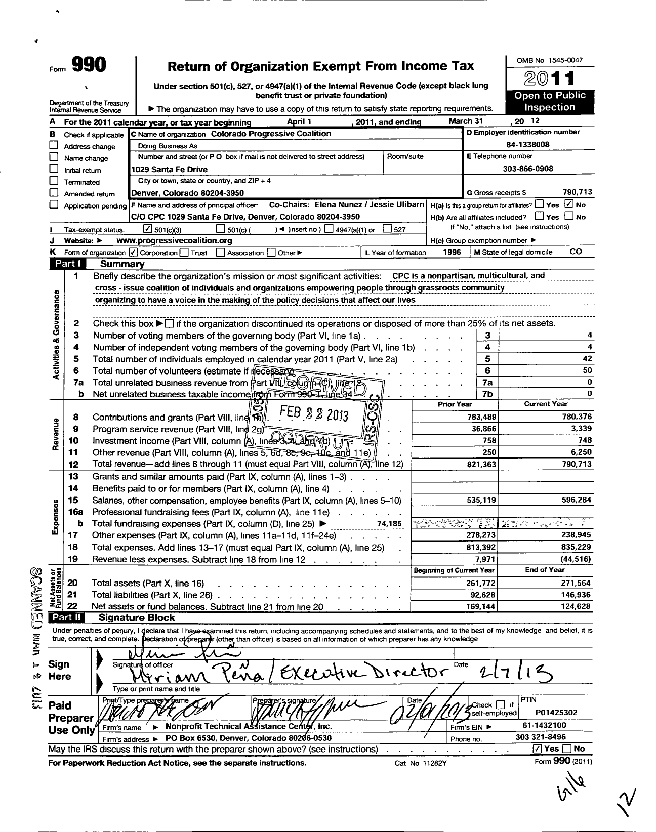 Image of first page of 2011 Form 990 for Colorado Progressive Coalition