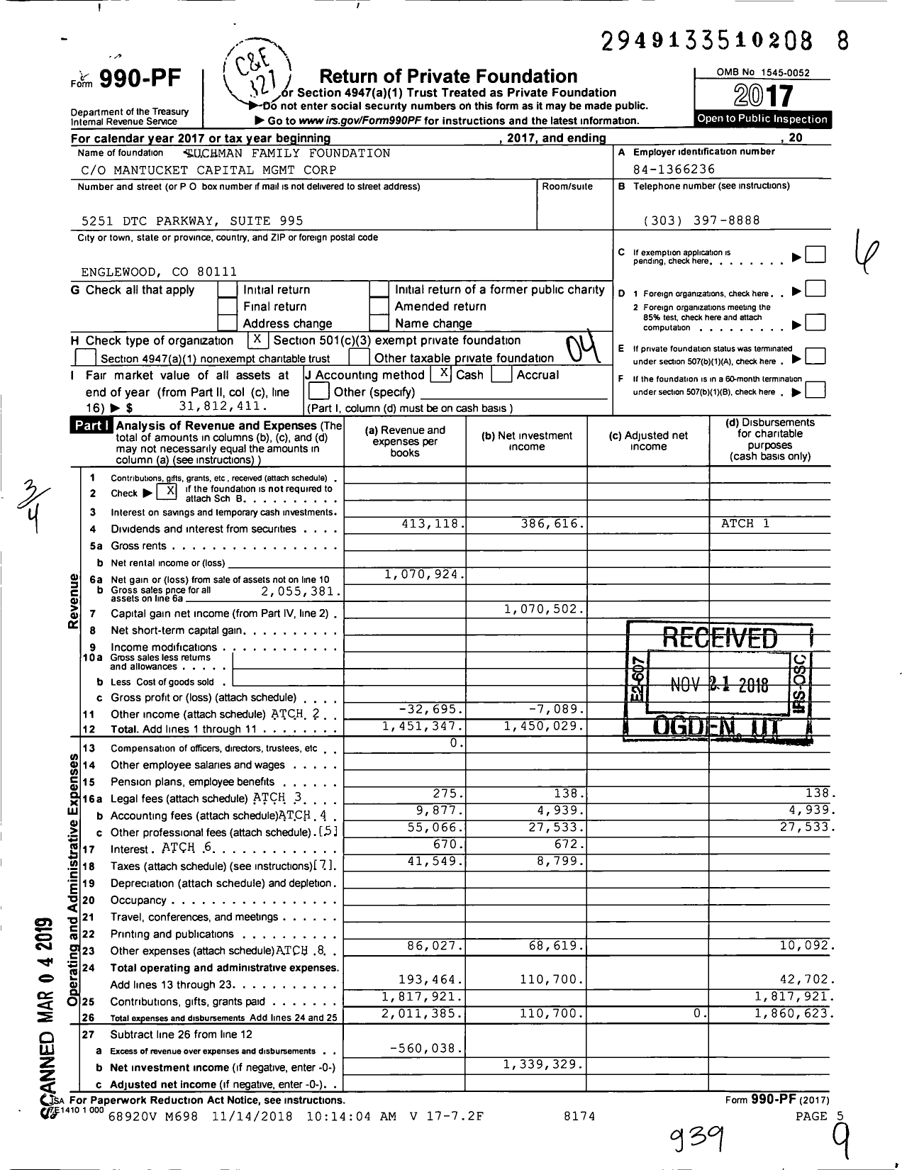 Image of first page of 2017 Form 990PF for Tuchman Family Foundation