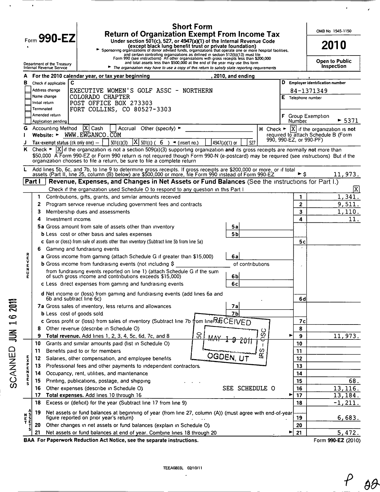 Image of first page of 2010 Form 990EO for Excutive Womens Golf Association / Amateur Golf Association Northern C