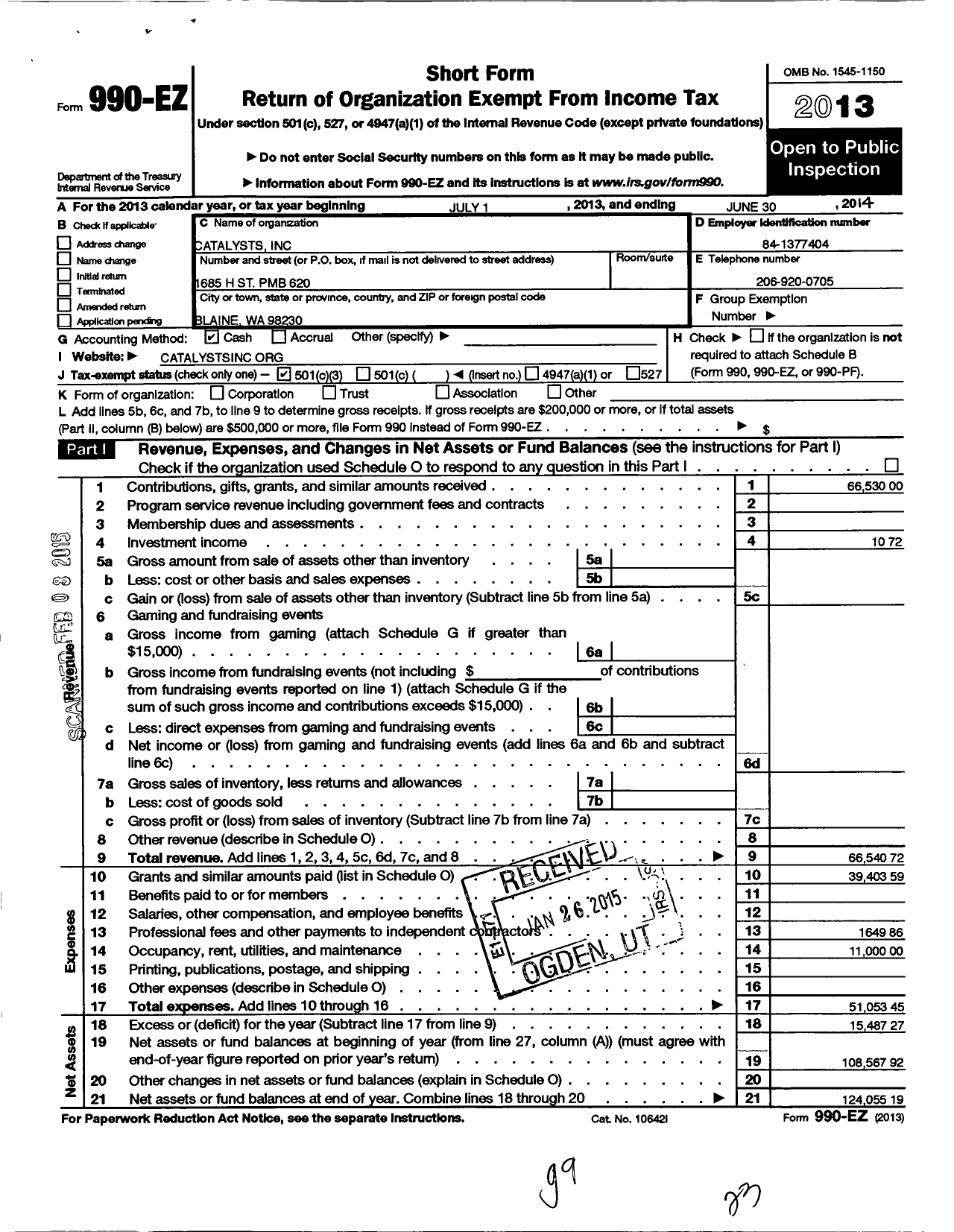 Image of first page of 2013 Form 990EZ for Catalysts