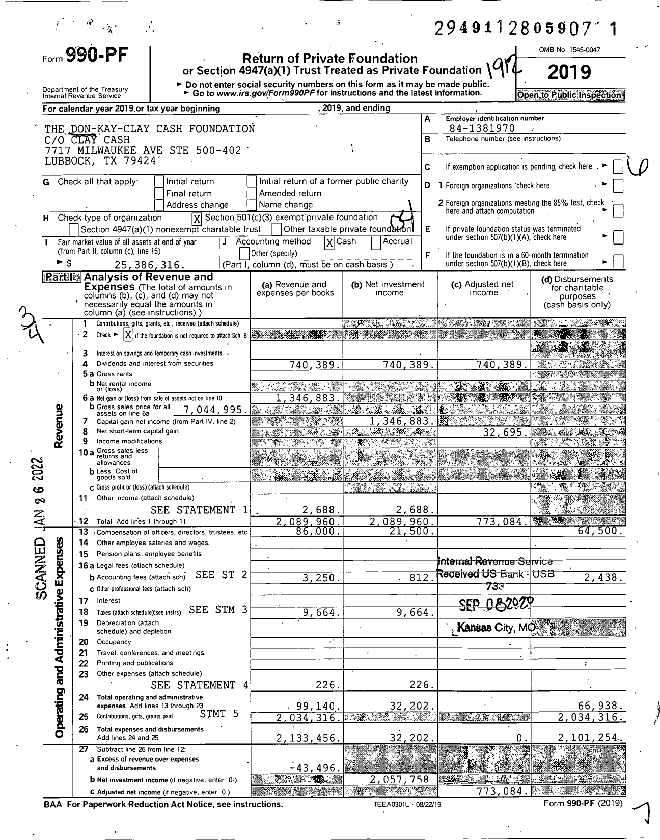 Image of first page of 2019 Form 990PF for The Cash Family Foundation