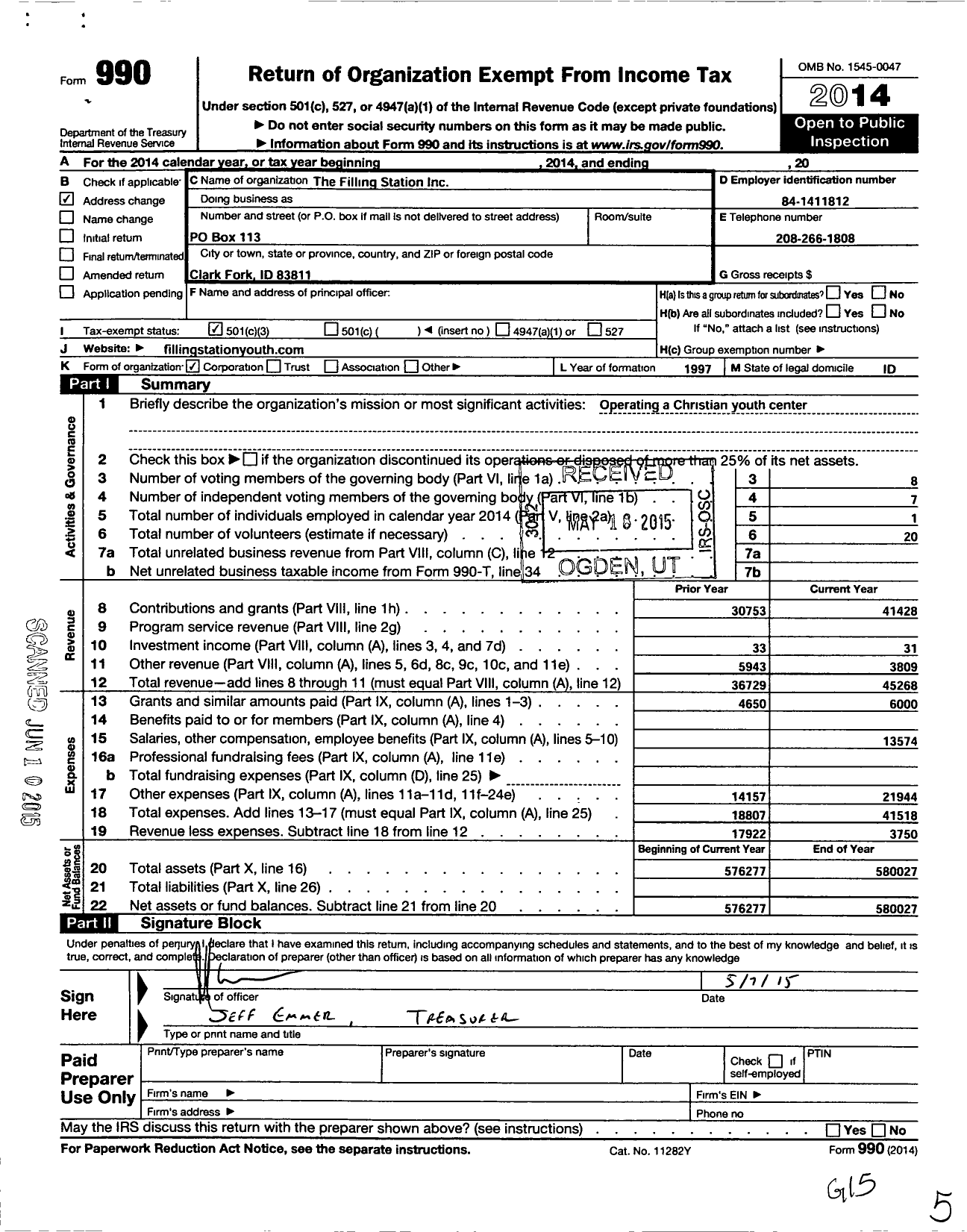 Image of first page of 2014 Form 990 for Filling Station