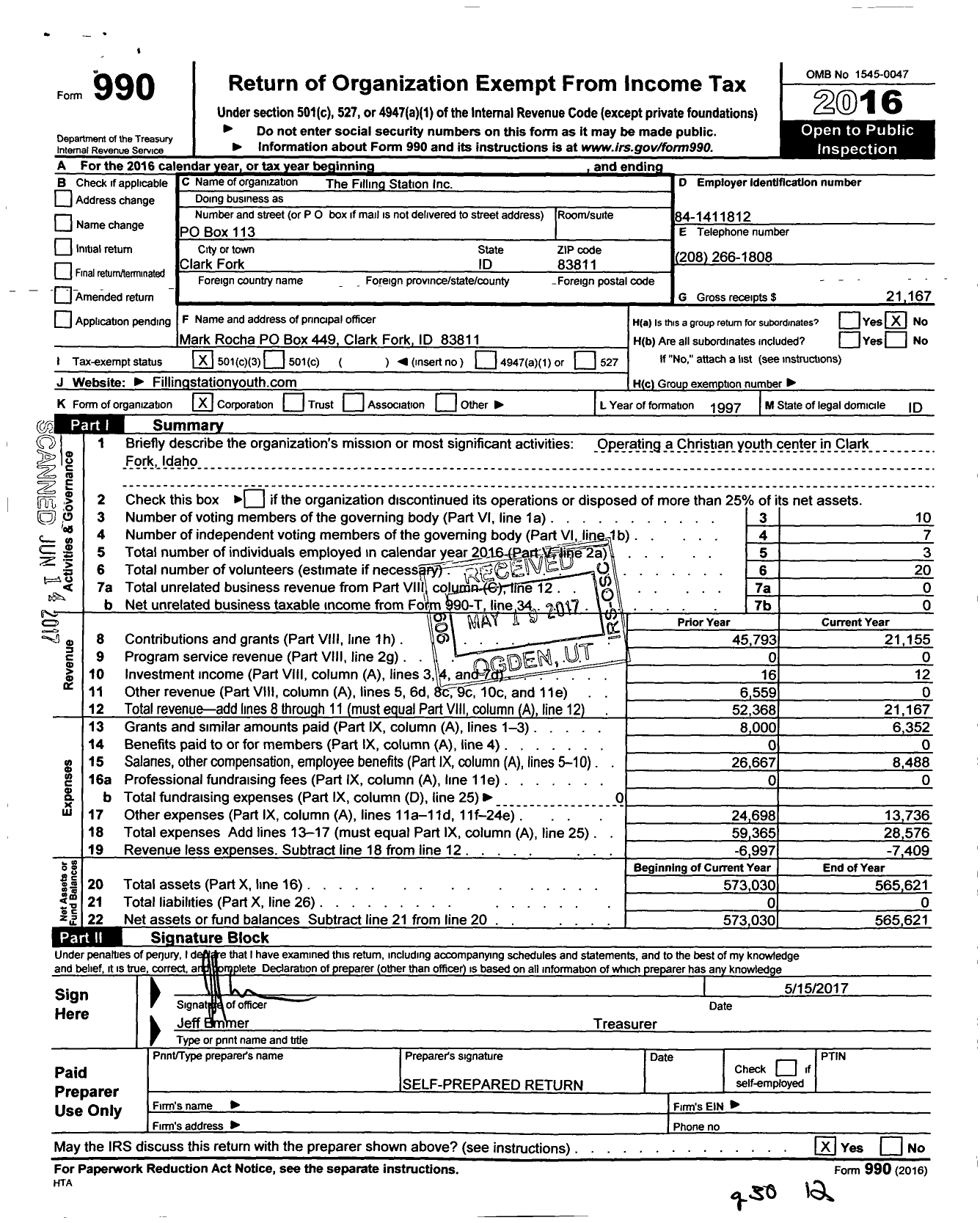 Image of first page of 2016 Form 990 for Filling Station