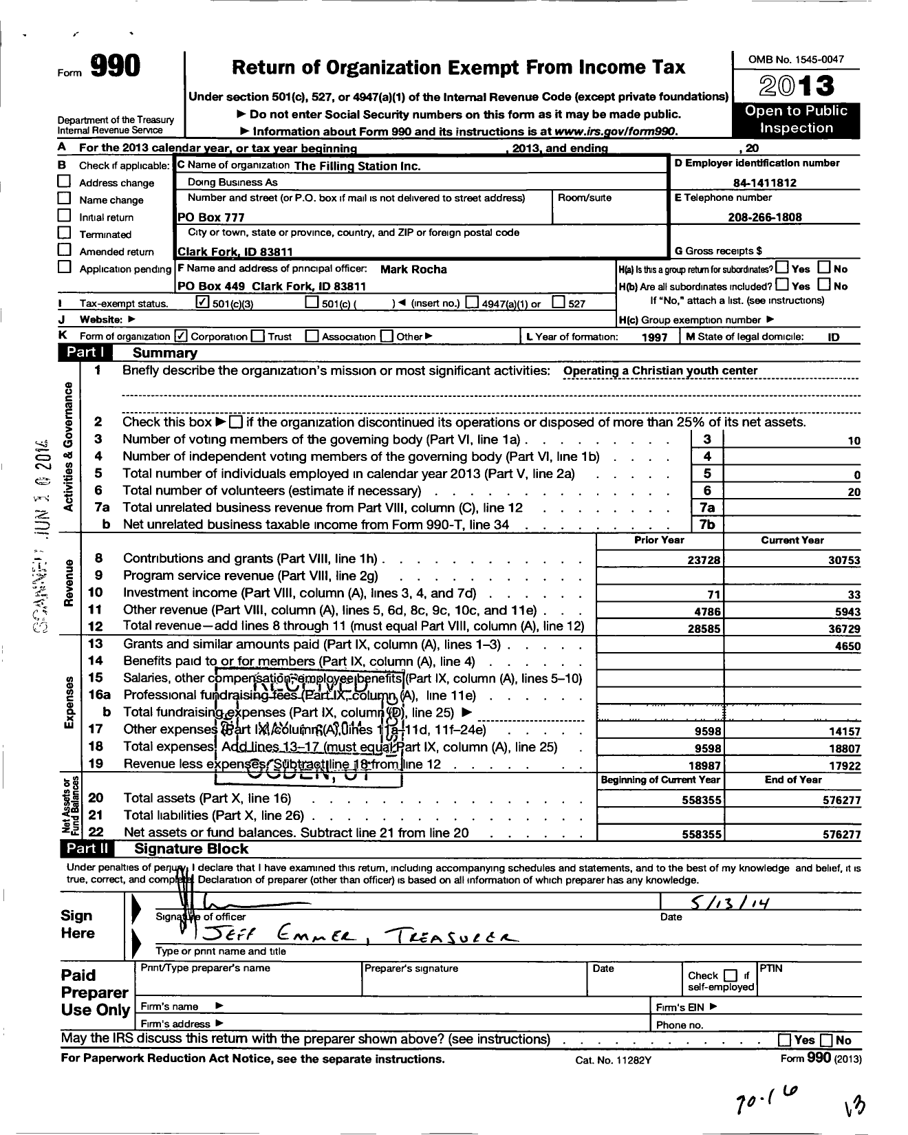 Image of first page of 2013 Form 990 for Filling Station