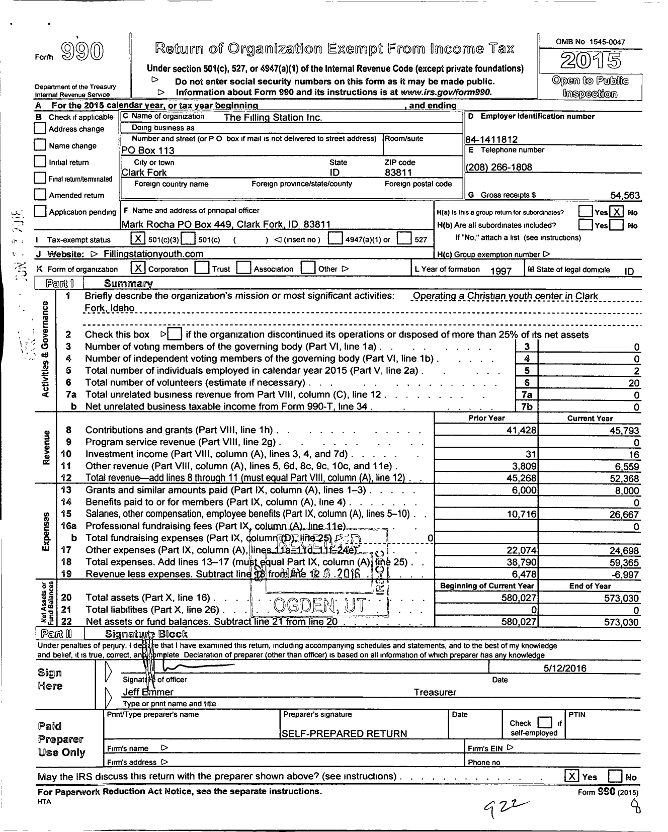 Image of first page of 2015 Form 990 for Filling Station