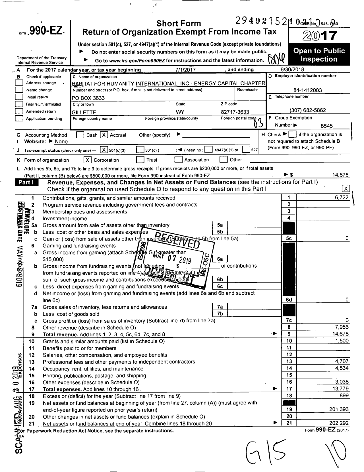 Image of first page of 2017 Form 990EZ for Habitat for Humanity - Energy Capital HFH