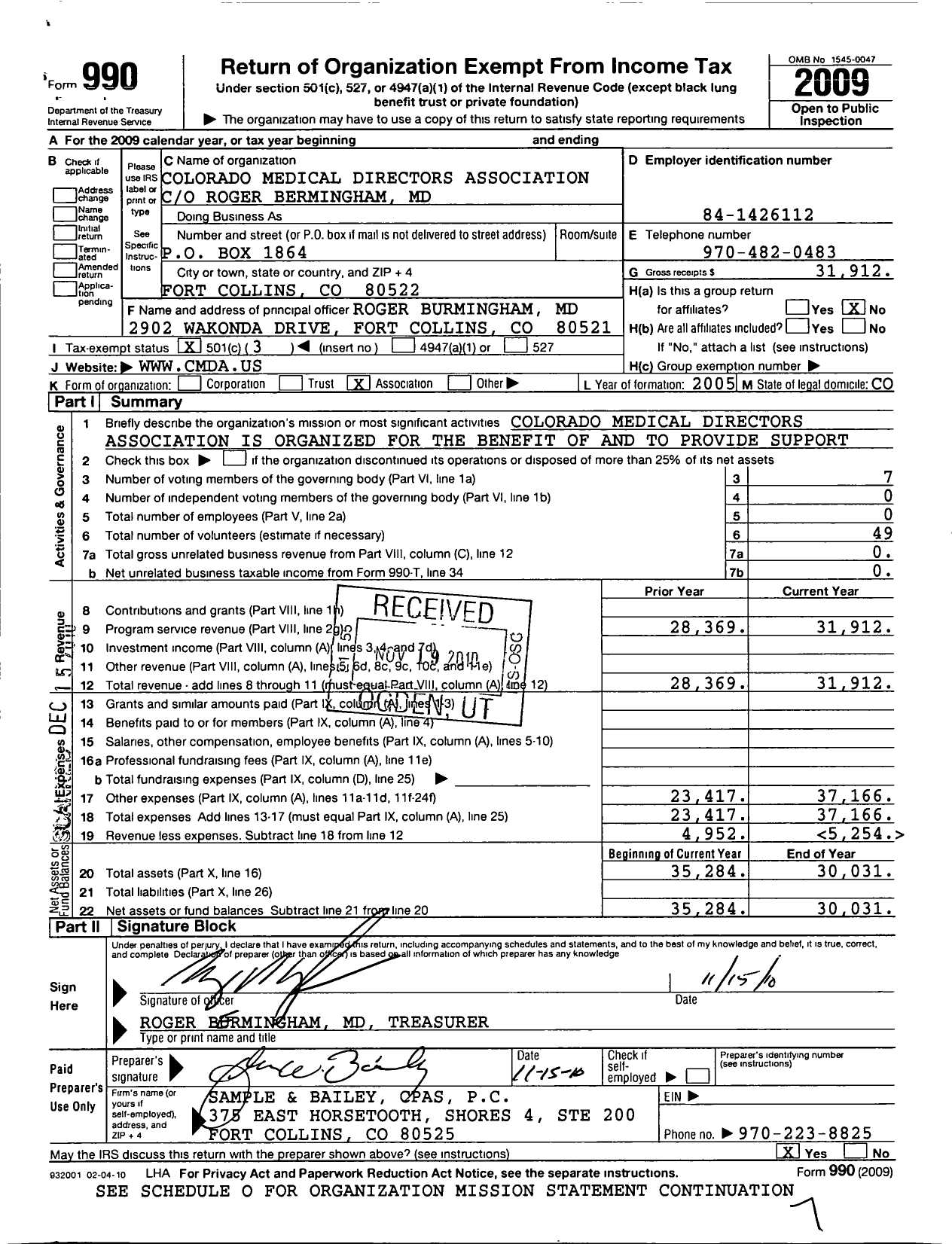 Image of first page of 2009 Form 990 for Cmda-The Colorado Society for Post Acute and Long Term Care Medicine