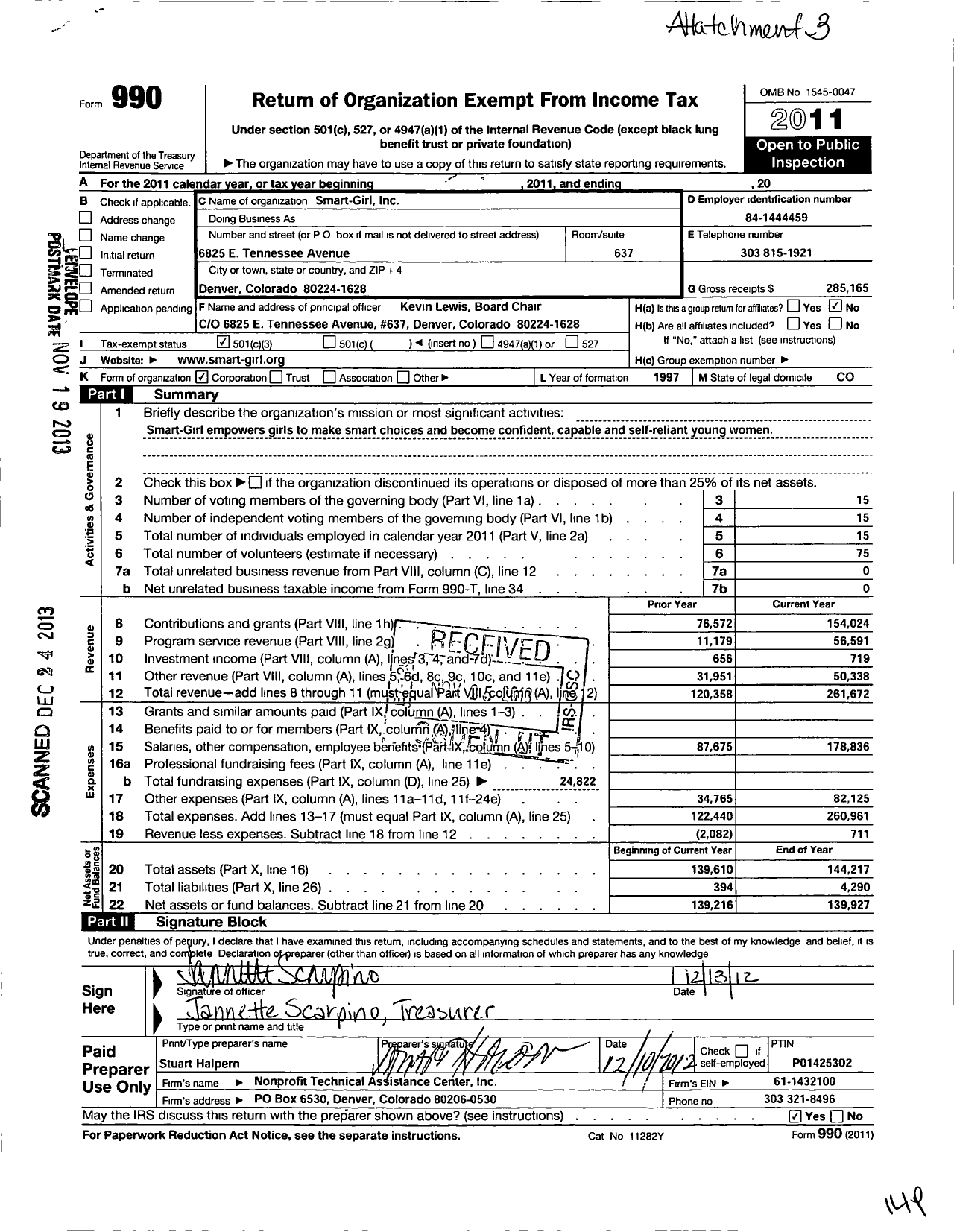 Image of first page of 2011 Form 990 for Smart Girl