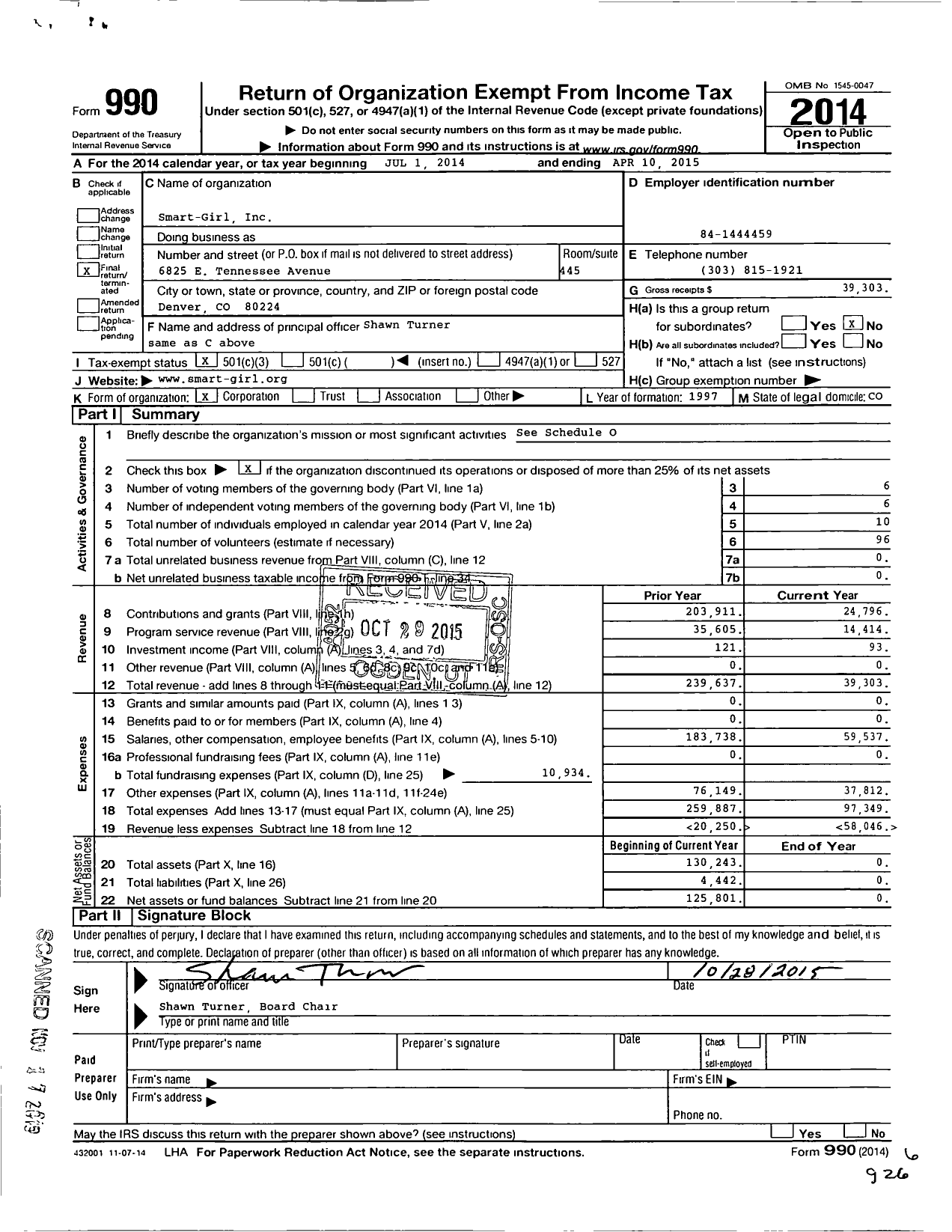 Image of first page of 2014 Form 990 for Smart Girl