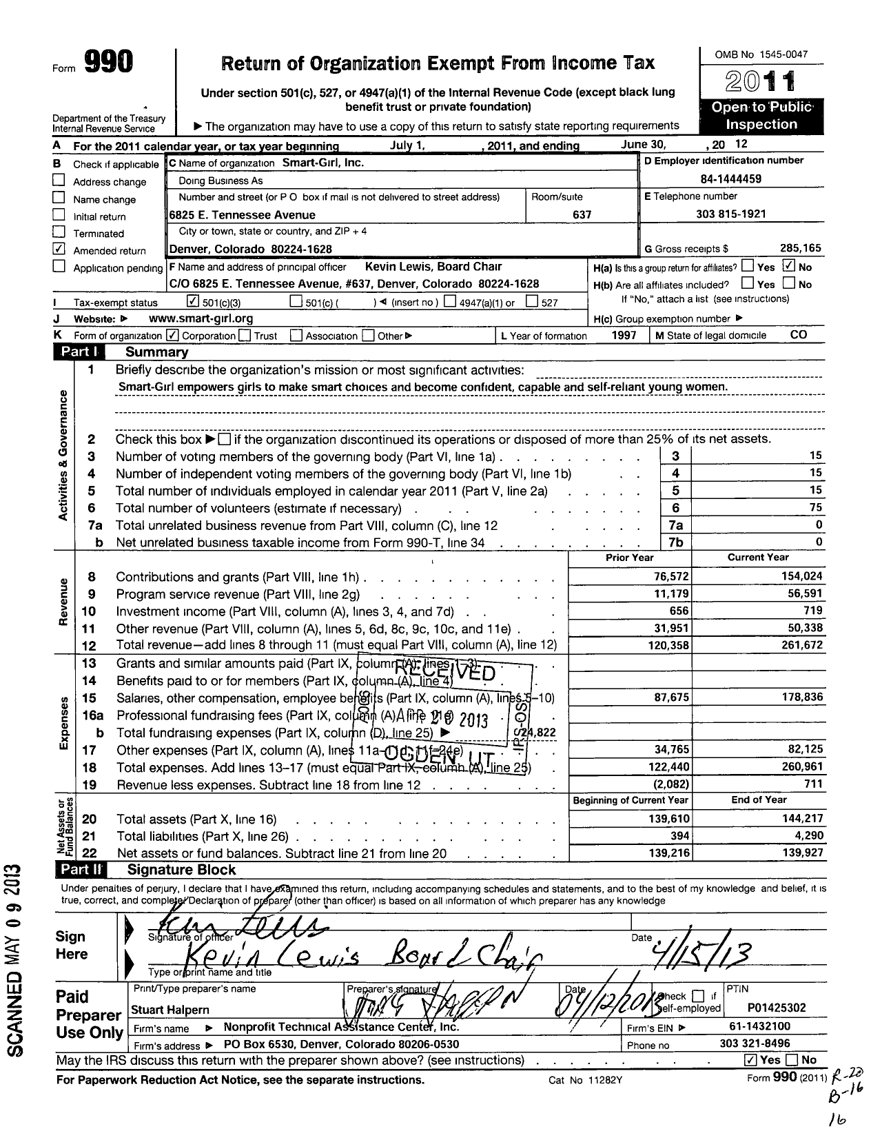 Image of first page of 2011 Form 990 for Smart Girl