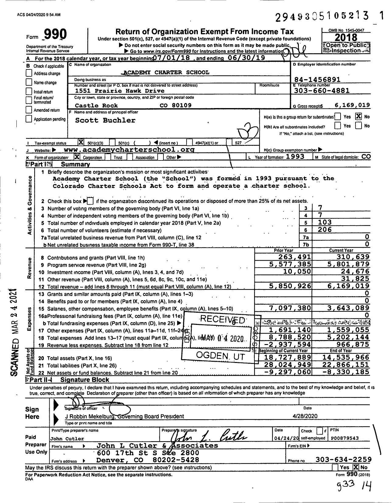 Image of first page of 2018 Form 990 for Academy Charter School (ACS)