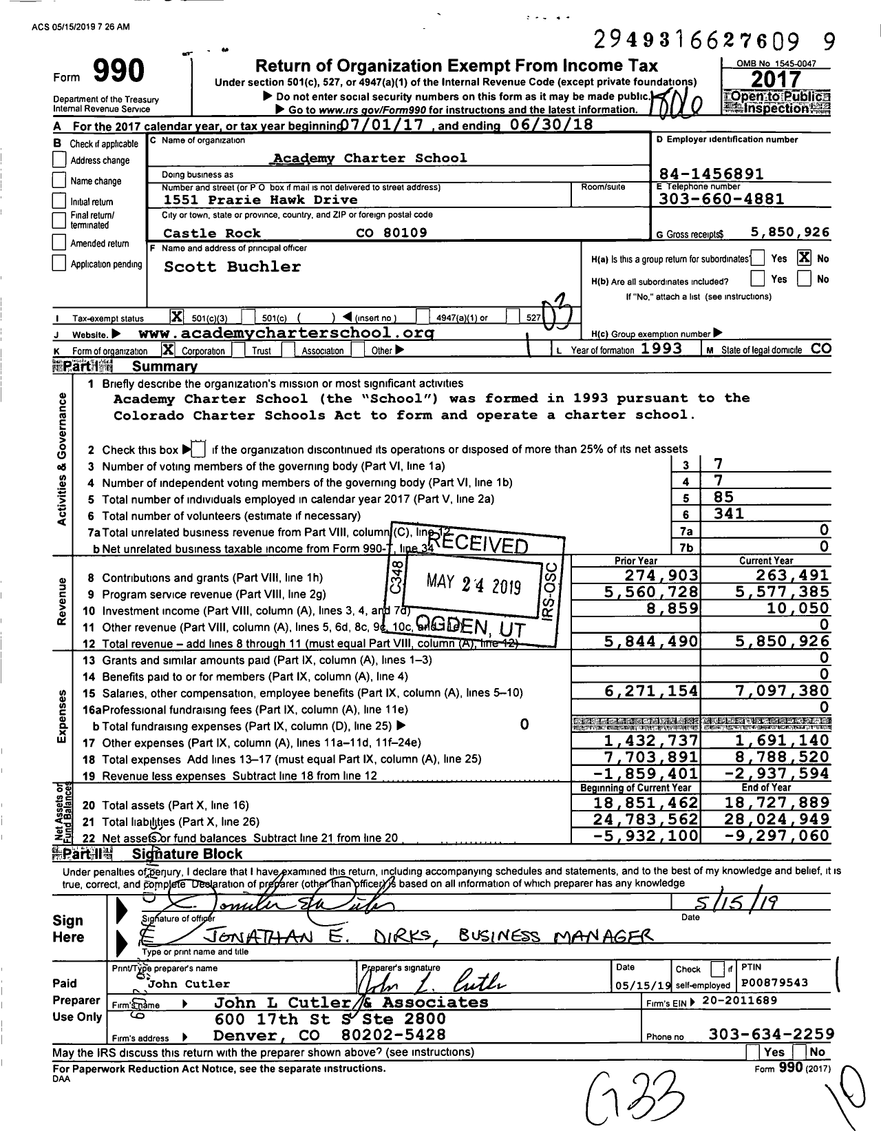 Image of first page of 2017 Form 990 for Academy Charter School (ACS)