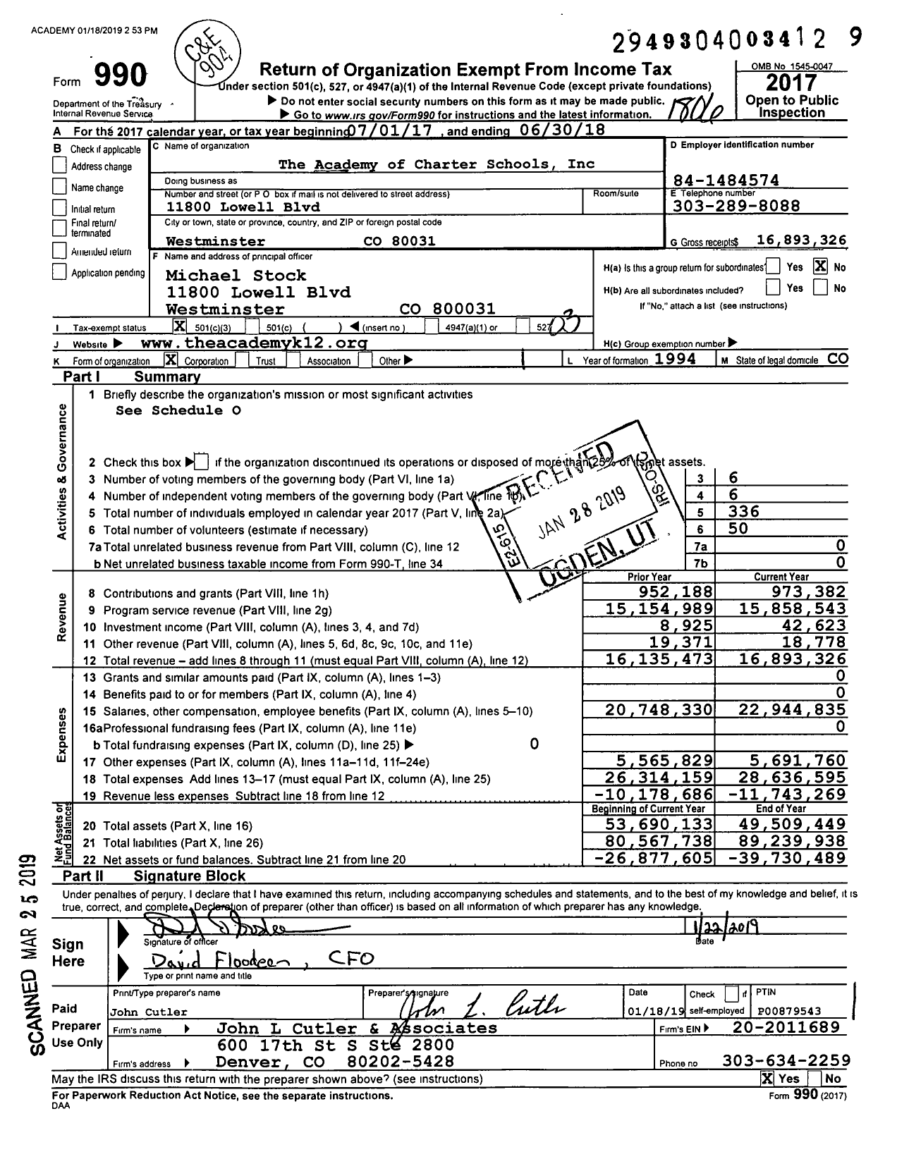 Image of first page of 2017 Form 990 for The Academy