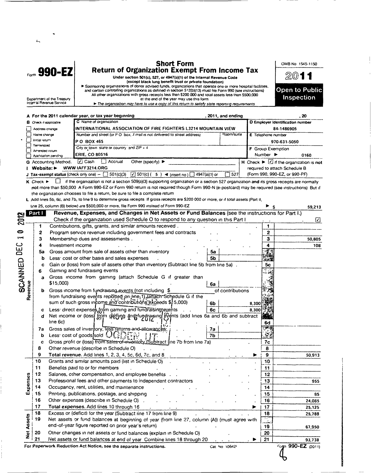 Image of first page of 2011 Form 990EO for International Association of Fire Fighters - L3214 Mountain View PFF