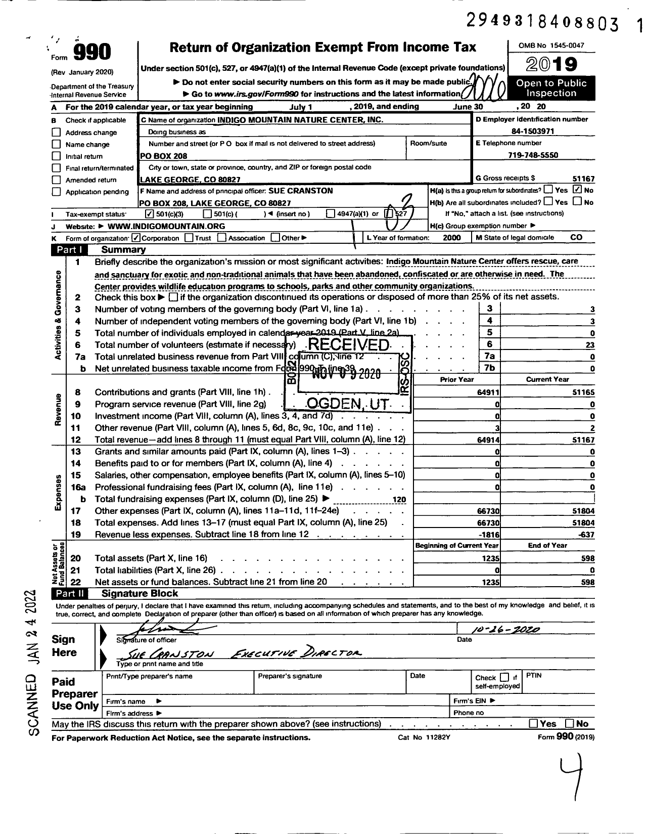 Image of first page of 2019 Form 990 for Indigo Mountain Nature Center Indigo Mountain Nature Center