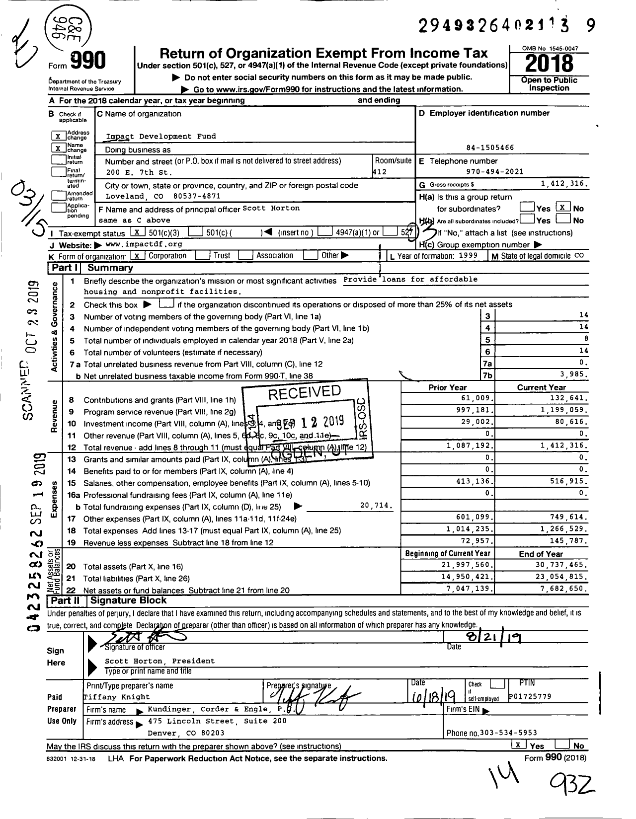 Image of first page of 2018 Form 990 for Impact Development Fund