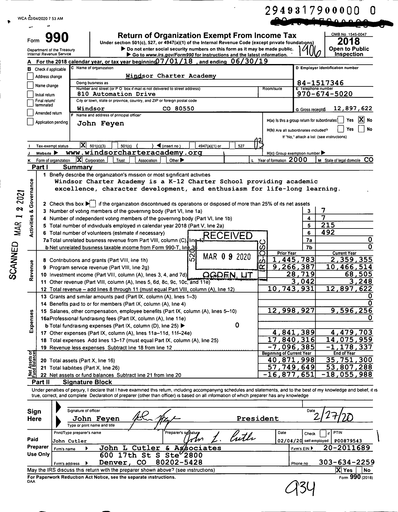 Image of first page of 2018 Form 990 for Windsor Charter Academy