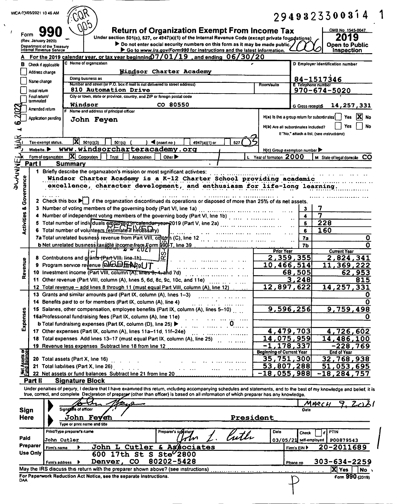 Image of first page of 2019 Form 990 for Windsor Charter Academy